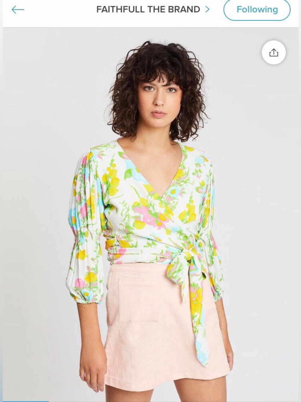 Faithfull the Brand Pastel Floral Wrap Blouse in White